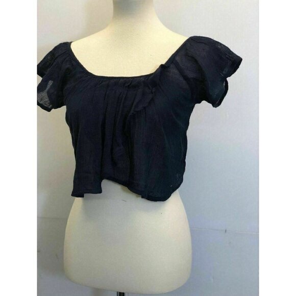 Billabong Womens Navy Blue Cotton Gauze Summer Festival Sol Scoop Crop Top Sz S - Picture 9 of 9